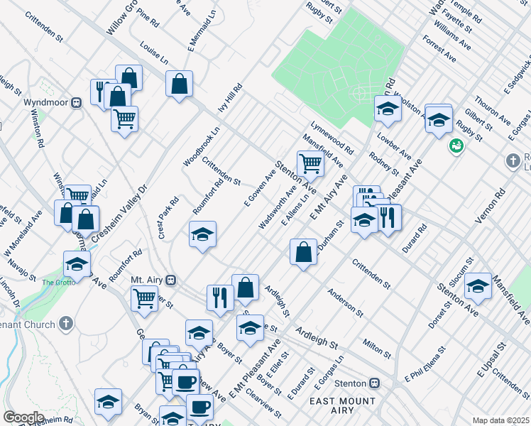 map of restaurants, bars, coffee shops, grocery stores, and more near 521 Wadsworth Avenue in Philadelphia