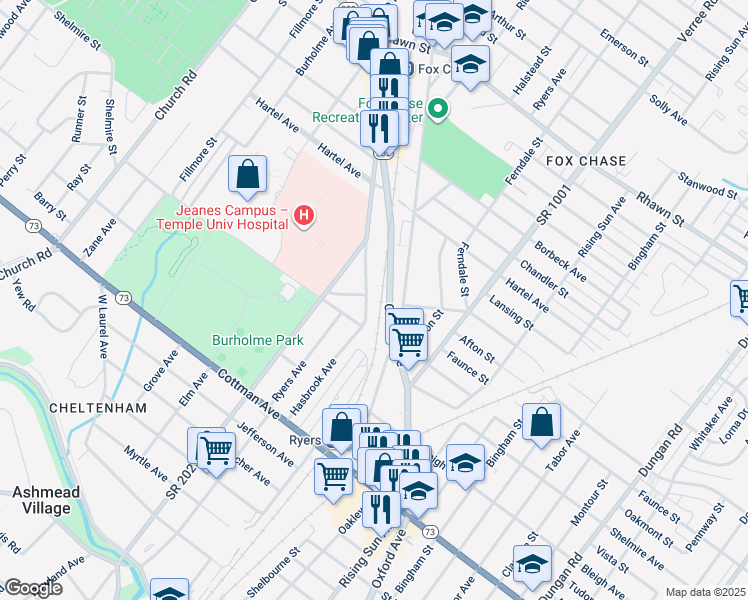 map of restaurants, bars, coffee shops, grocery stores, and more near 7701 Hasbrook Avenue in Philadelphia