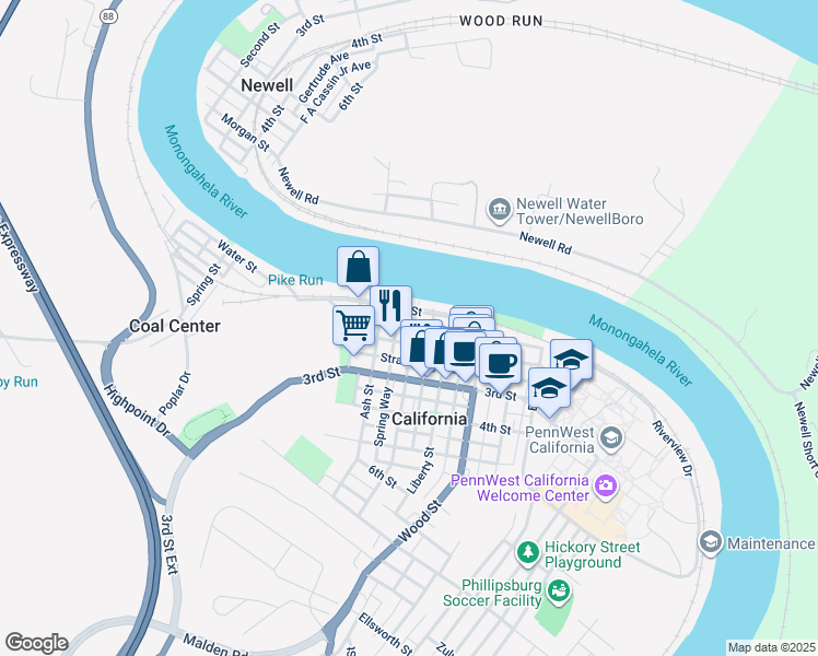 map of restaurants, bars, coffee shops, grocery stores, and more near 134 2nd Street in California