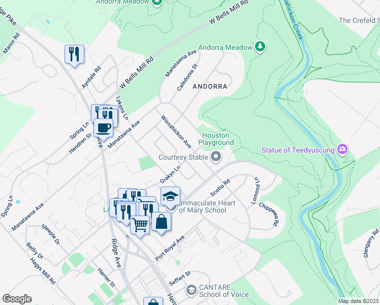 map of restaurants, bars, coffee shops, grocery stores, and more near 848 Grakyn Lane in Philadelphia