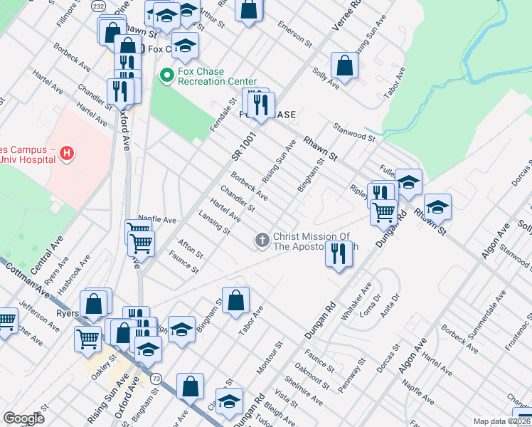 map of restaurants, bars, coffee shops, grocery stores, and more near 1018 Chandler Street in Philadelphia