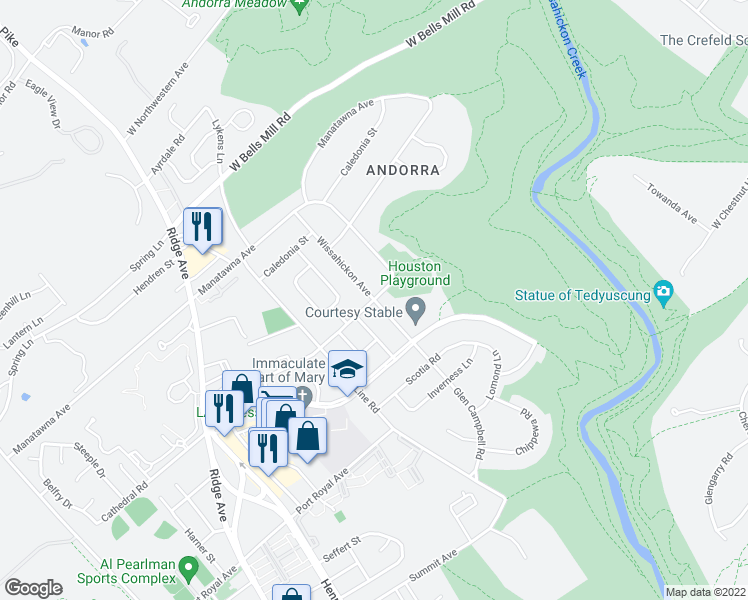 map of restaurants, bars, coffee shops, grocery stores, and more near Wissahickon Avenue in Philadelphia