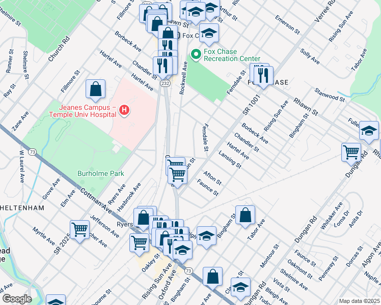 map of restaurants, bars, coffee shops, grocery stores, and more near 7706 Watson Street in Philadelphia