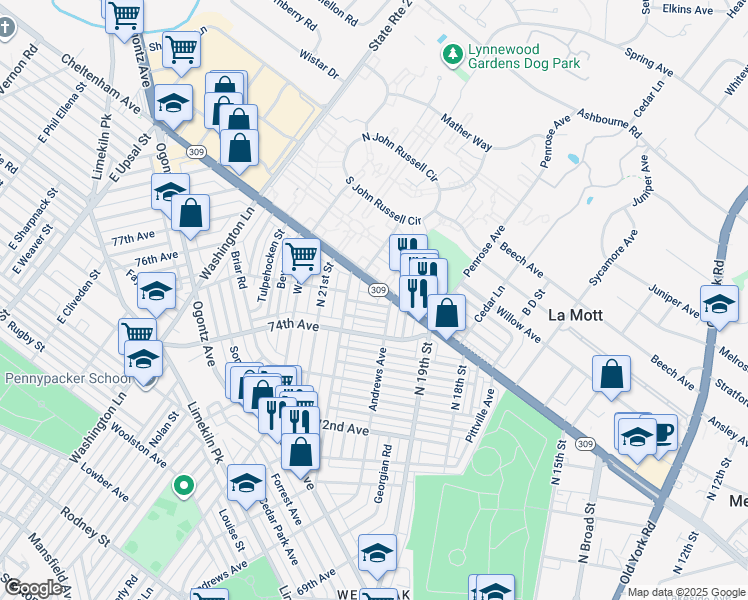 map of restaurants, bars, coffee shops, grocery stores, and more near 1963 Renovo St in Philadelphia