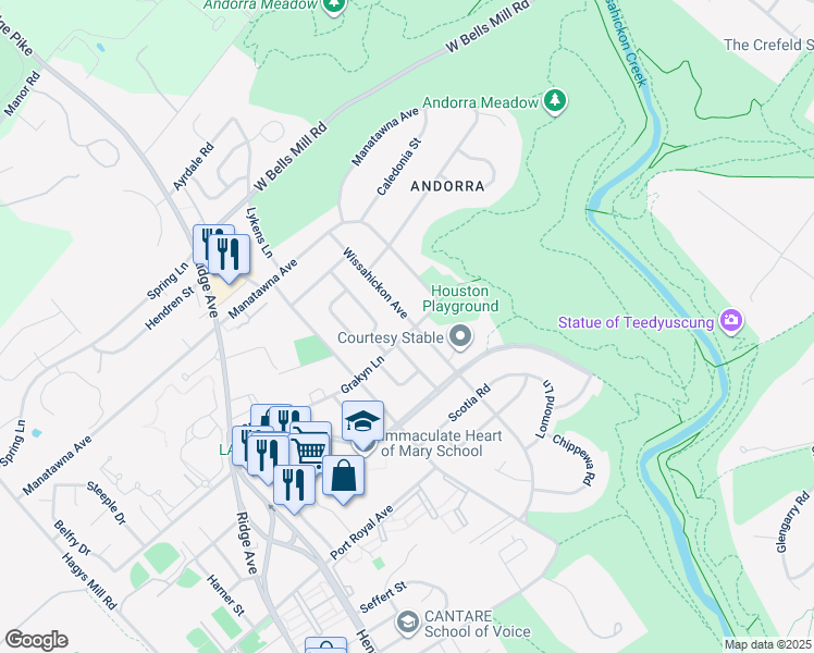 map of restaurants, bars, coffee shops, grocery stores, and more near 848 Grakyn Lane in Philadelphia