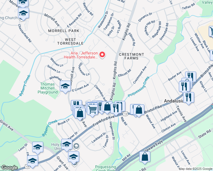 map of restaurants, bars, coffee shops, grocery stores, and more near 3721 Pitt Place in Philadelphia