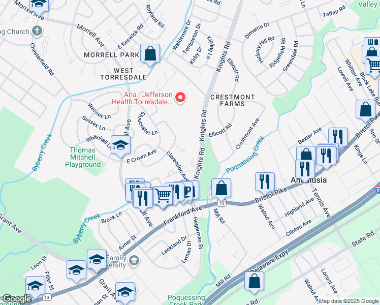 map of restaurants, bars, coffee shops, grocery stores, and more near 3721 Pitt Place in Philadelphia