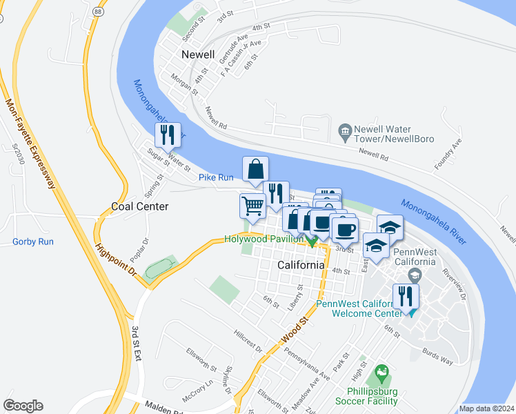map of restaurants, bars, coffee shops, grocery stores, and more near 72 Second Street in California