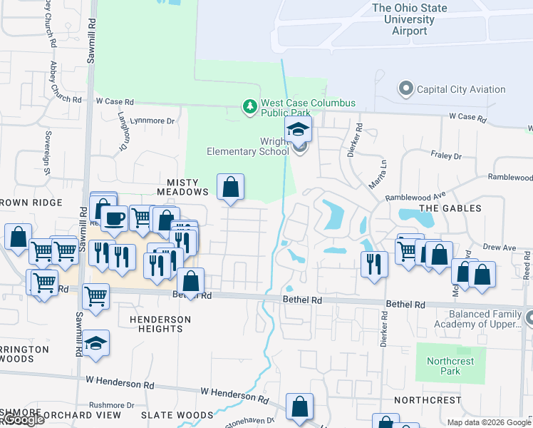 map of restaurants, bars, coffee shops, grocery stores, and more near 5464 Ambrosia Avenue in Columbus