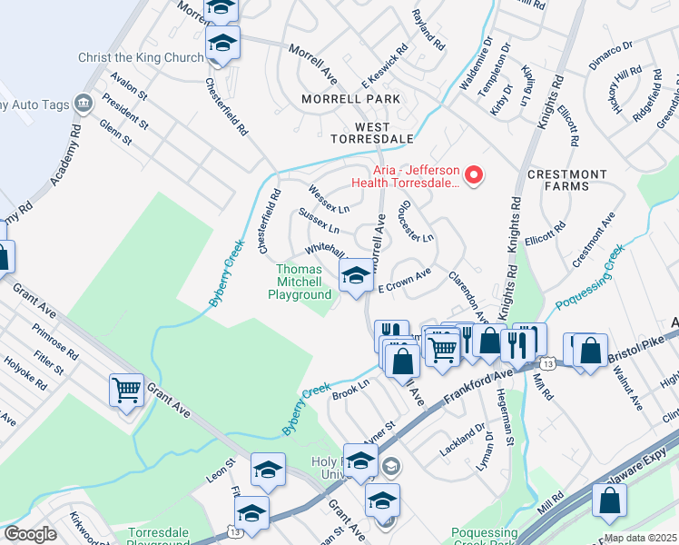 map of restaurants, bars, coffee shops, grocery stores, and more near 3657 West Crown Avenue in Philadelphia