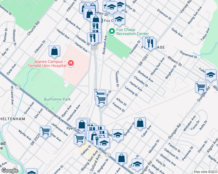 map of restaurants, bars, coffee shops, grocery stores, and more near 7706 Watson Street in Philadelphia