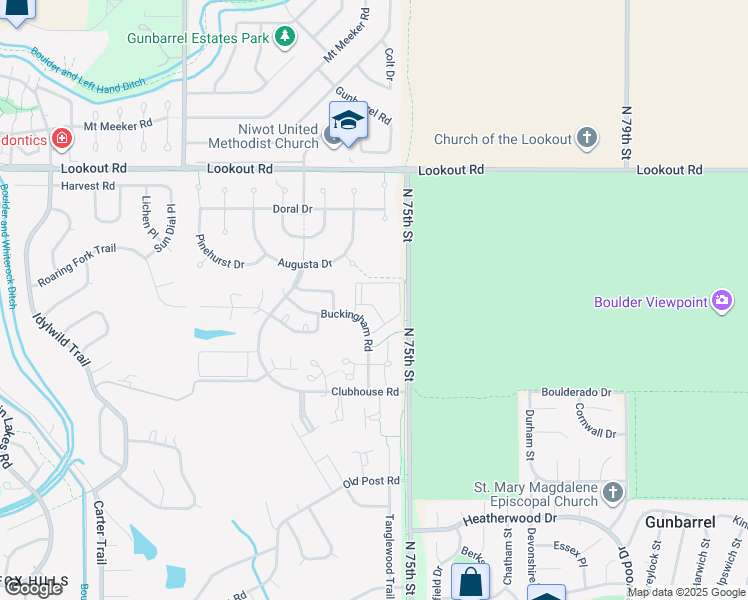 map of restaurants, bars, coffee shops, grocery stores, and more near 7430 Singing Hills Court in Boulder