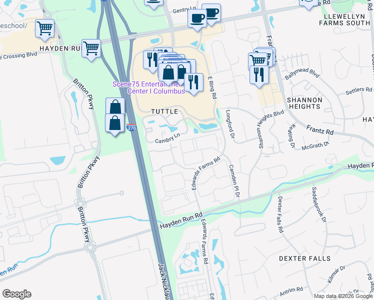 map of restaurants, bars, coffee shops, grocery stores, and more near 38 Penn Station Boulevard in Dublin