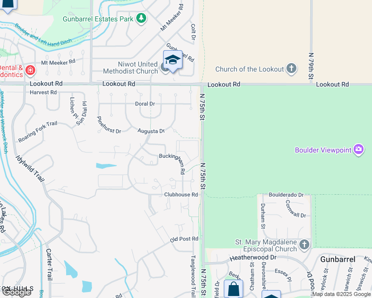 map of restaurants, bars, coffee shops, grocery stores, and more near 7464 Singing Hills Court in Boulder