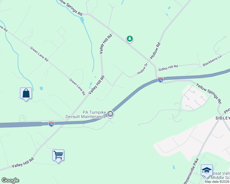 map of restaurants, bars, coffee shops, grocery stores, and more near 43 Deerfield Drive in Malvern