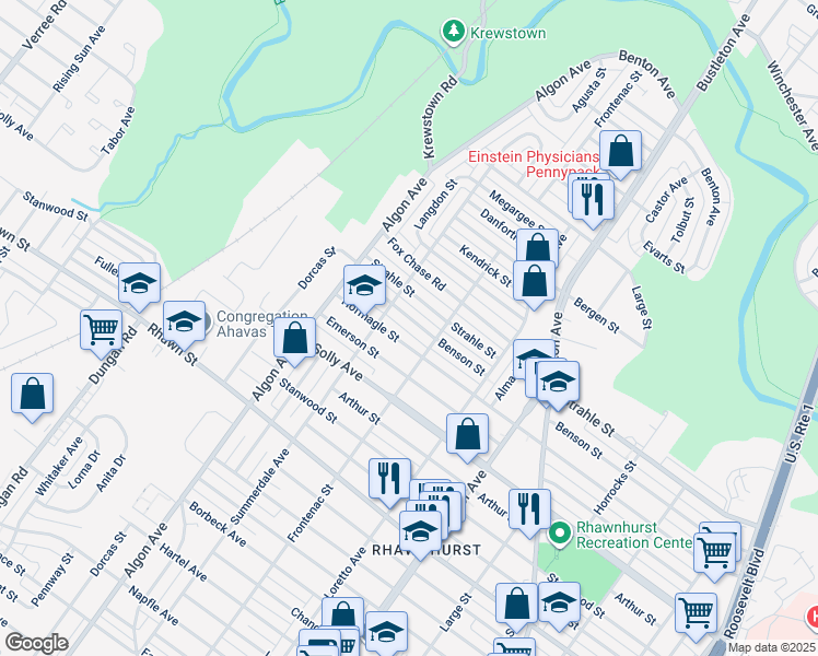 map of restaurants, bars, coffee shops, grocery stores, and more near 1716 Benson St in Philadelphia