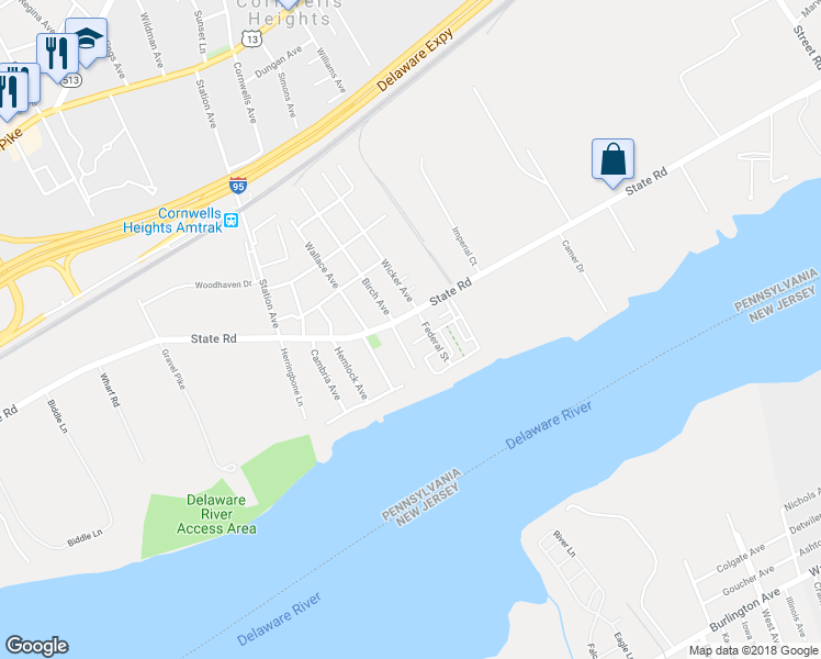 map of restaurants, bars, coffee shops, grocery stores, and more near 135A Equestrian Row in Bensalem