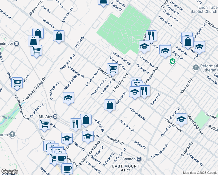 map of restaurants, bars, coffee shops, grocery stores, and more near 610 East Allens Lane in Philadelphia