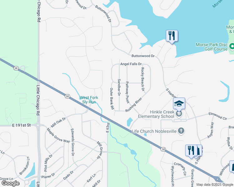 map of restaurants, bars, coffee shops, grocery stores, and more near 19323 Sandbar Drive in Noblesville