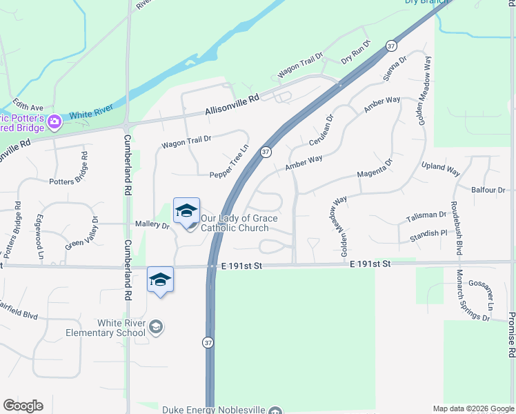 map of restaurants, bars, coffee shops, grocery stores, and more near 10207 Carmine Drive in Noblesville