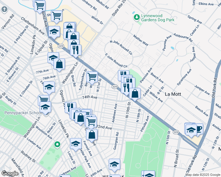 map of restaurants, bars, coffee shops, grocery stores, and more near 1977 Renova Street in Philadelphia