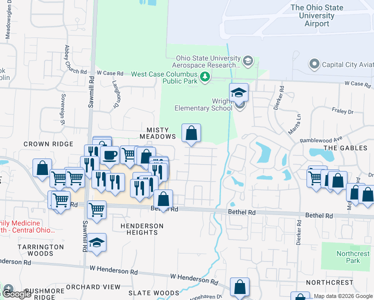 map of restaurants, bars, coffee shops, grocery stores, and more near 5457 Ambrosia Avenue in Columbus
