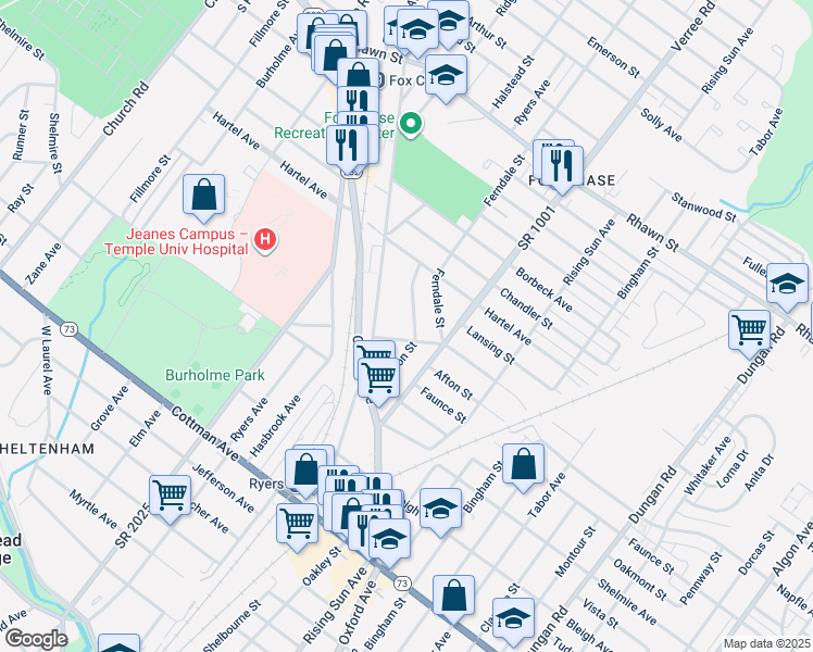 map of restaurants, bars, coffee shops, grocery stores, and more near 7710 Watson Street in Philadelphia
