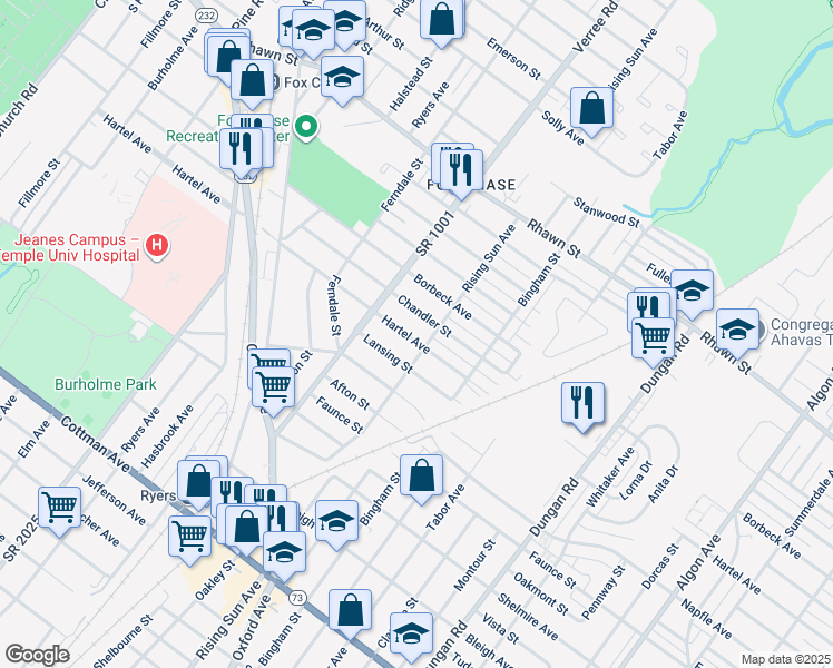 map of restaurants, bars, coffee shops, grocery stores, and more near 931 Hartel Avenue in Philadelphia