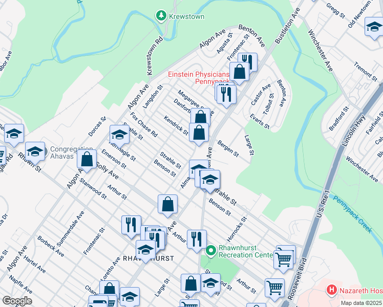 map of restaurants, bars, coffee shops, grocery stores, and more near 1846 Arnold Street in Philadelphia
