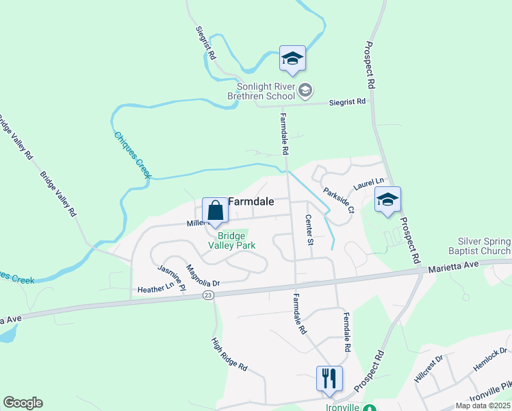 map of restaurants, bars, coffee shops, grocery stores, and more near 4432 Chinchilla Avenue in Mount Joy