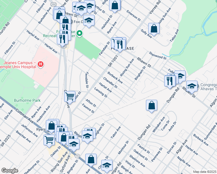 map of restaurants, bars, coffee shops, grocery stores, and more near 931 Hartel Avenue in Philadelphia
