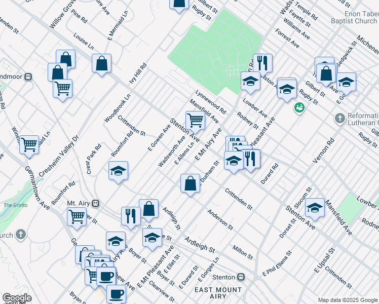 map of restaurants, bars, coffee shops, grocery stores, and more near 612 East Allens Lane in Philadelphia
