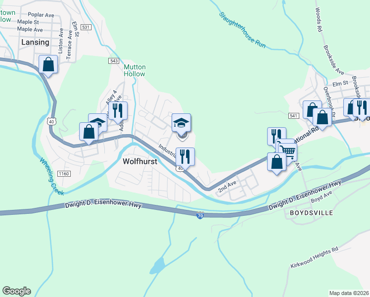map of restaurants, bars, coffee shops, grocery stores, and more near 55707 Industrial Drive in Bridgeport