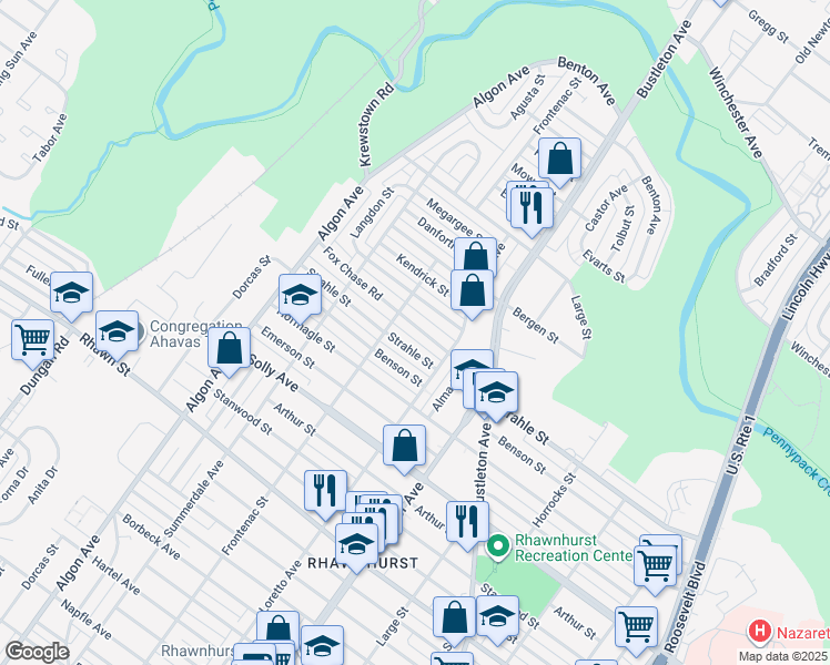 map of restaurants, bars, coffee shops, grocery stores, and more near 1831 Strahle Street in Philadelphia