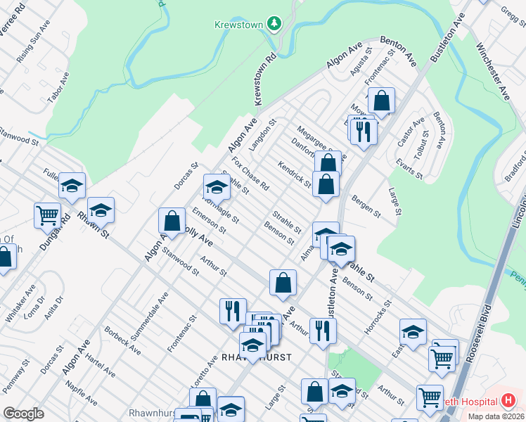 map of restaurants, bars, coffee shops, grocery stores, and more near 1805 Benson Street in Philadelphia
