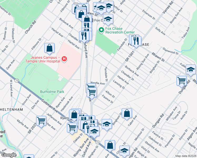map of restaurants, bars, coffee shops, grocery stores, and more near 720 Napfle Avenue in Philadelphia