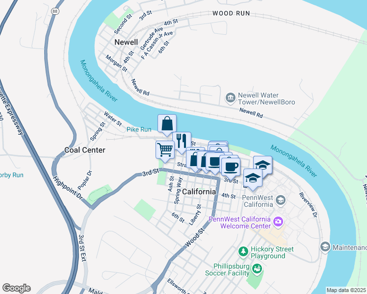 map of restaurants, bars, coffee shops, grocery stores, and more near 134 2nd Street in California