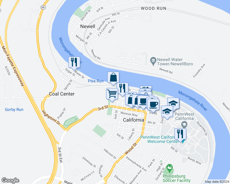 map of restaurants, bars, coffee shops, grocery stores, and more near 72 Second Street in California