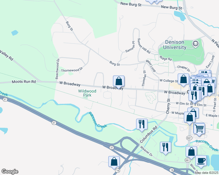 map of restaurants, bars, coffee shops, grocery stores, and more near 685 W Broadway in Granville