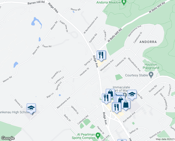map of restaurants, bars, coffee shops, grocery stores, and more near 712 Hendren Street in Philadelphia
