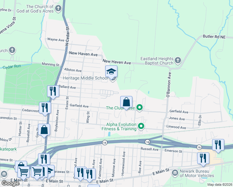 map of restaurants, bars, coffee shops, grocery stores, and more near 12 Horseshoe Drive in Newark