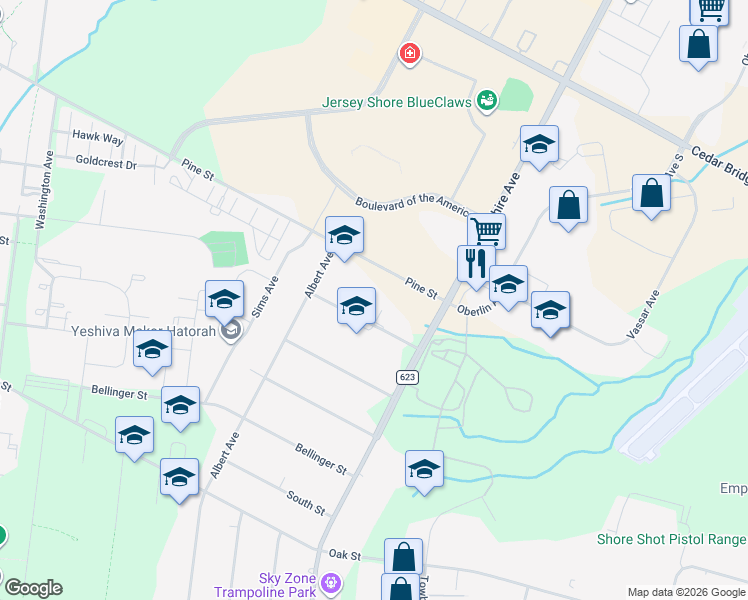 map of restaurants, bars, coffee shops, grocery stores, and more near 1515 Pine Street in Lakewood