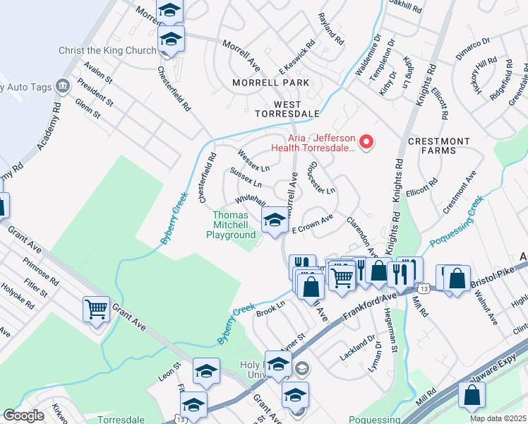 map of restaurants, bars, coffee shops, grocery stores, and more near 3662 Whitehall Lane in Philadelphia