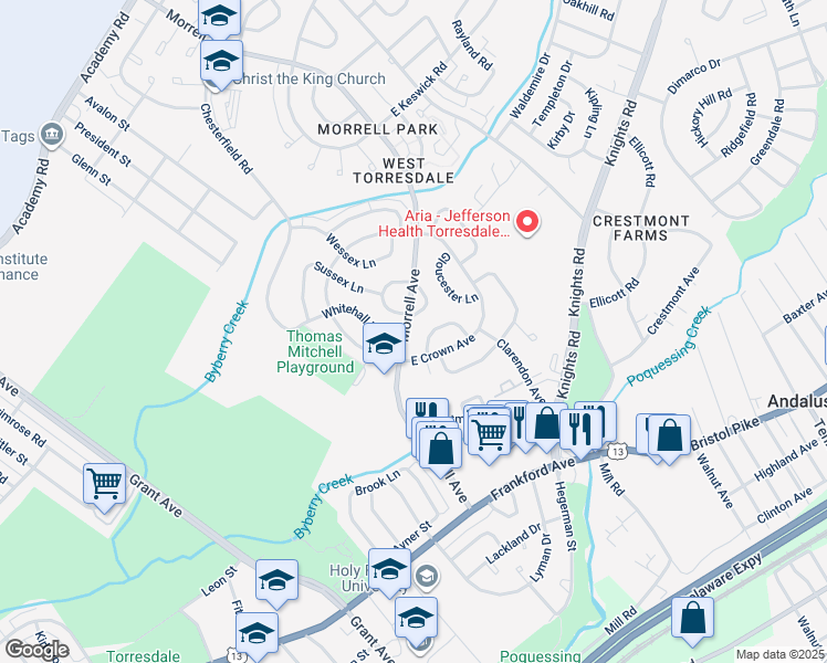 map of restaurants, bars, coffee shops, grocery stores, and more near 3663 Morrell Avenue in Philadelphia