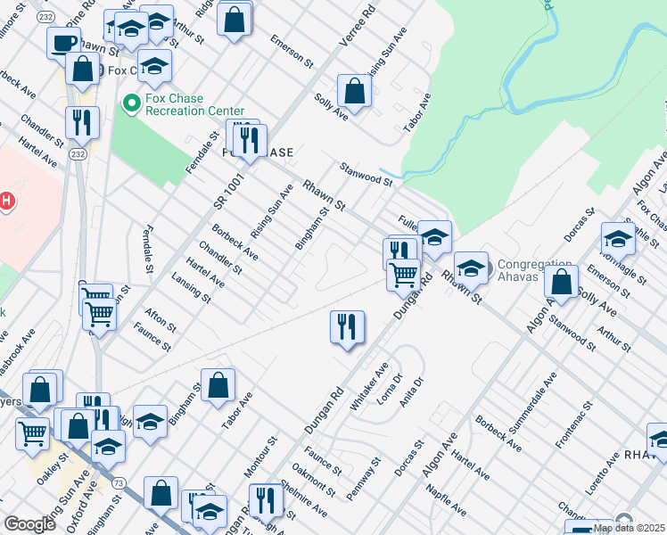 map of restaurants, bars, coffee shops, grocery stores, and more near 7911 Lawndale Avenue in Philadelphia