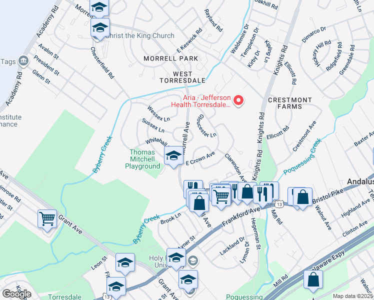 map of restaurants, bars, coffee shops, grocery stores, and more near 3663 Morrell Avenue in Philadelphia