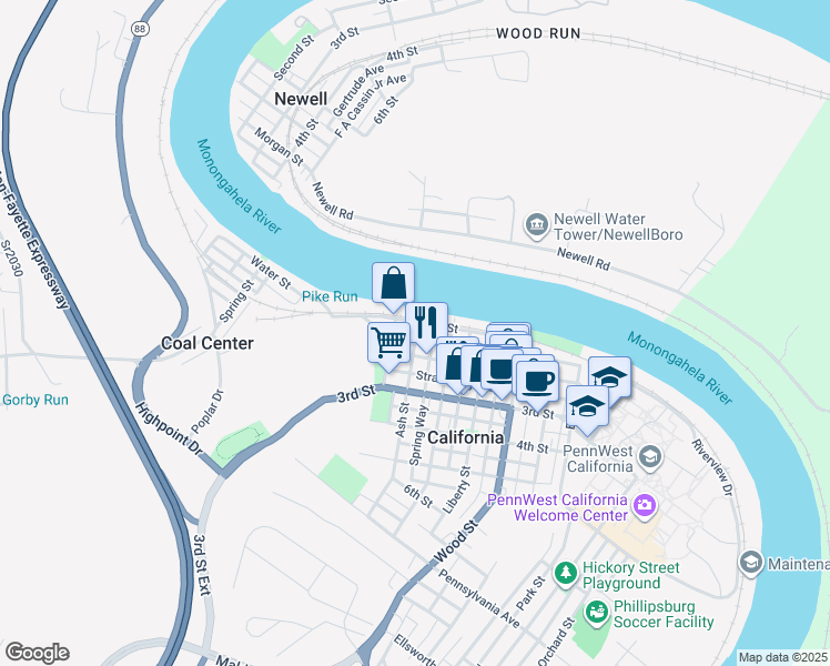 map of restaurants, bars, coffee shops, grocery stores, and more near 134 2nd Street in California