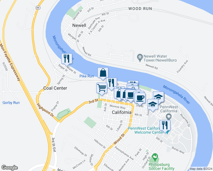 map of restaurants, bars, coffee shops, grocery stores, and more near 72 Second Street in California