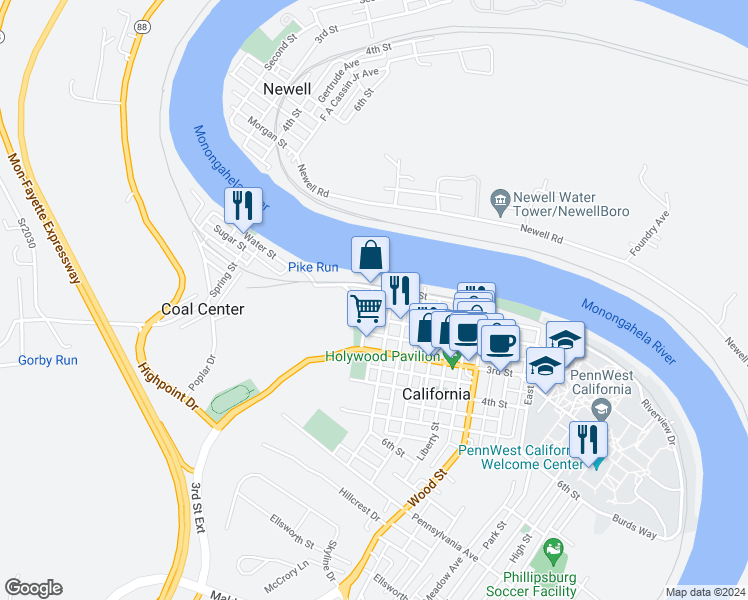 map of restaurants, bars, coffee shops, grocery stores, and more near 72 Second Street in California
