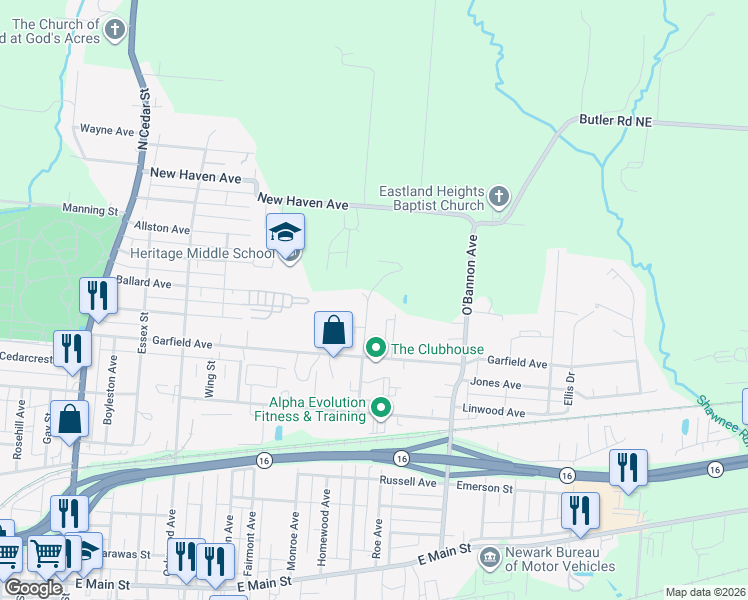 map of restaurants, bars, coffee shops, grocery stores, and more near 293 Quail Creek Drive in Newark